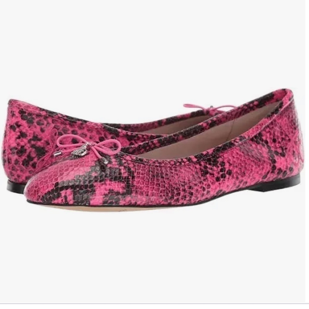 Sam Edelman Felicia Hot pink snake embossed leather ballerina flats Sz 7 W‎ new